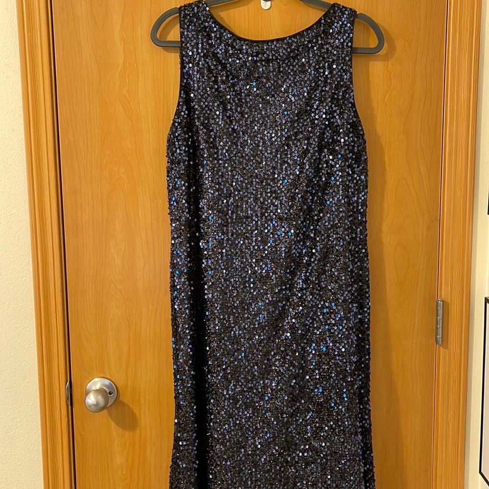 Mac Duggal Navy Sequin Sleeveless Prom Dress